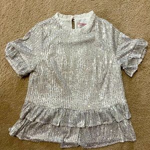 NWT Silver sparkly ruffle top